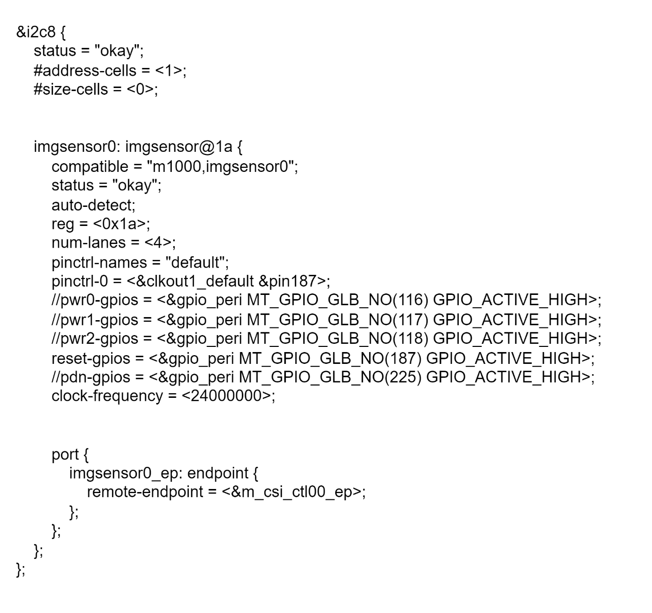 直连 I2C 总线的摄像头设备树