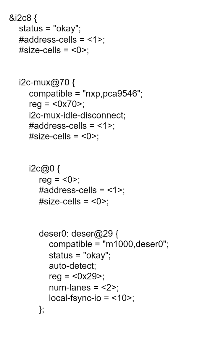 连接 I2C 总线的解串器设备树