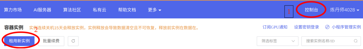 AutoDL 控制台概览 - 租用新实例